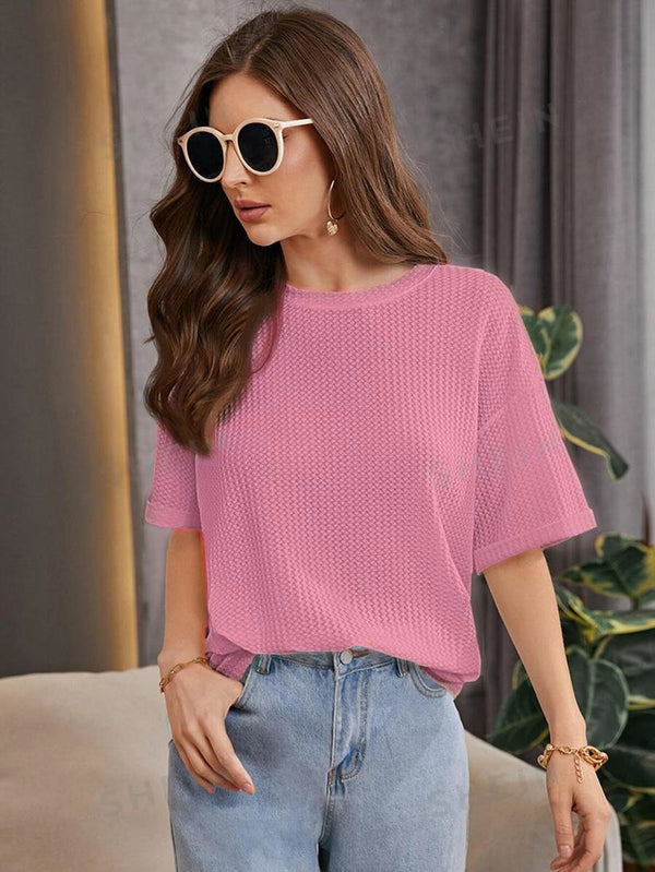 Premium Oversized Waffle Knitted Tee - Pink