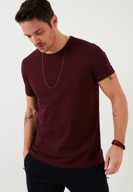 CREW NECK PLAIN TEE - MAROON - Ownz.Top