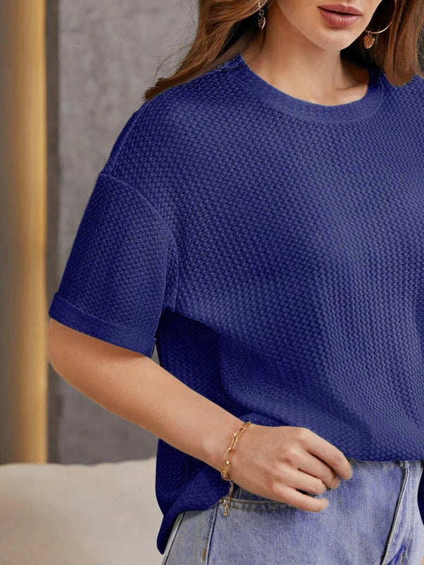 Premium Oversized Waffle Knitted Tee - Royal Blue