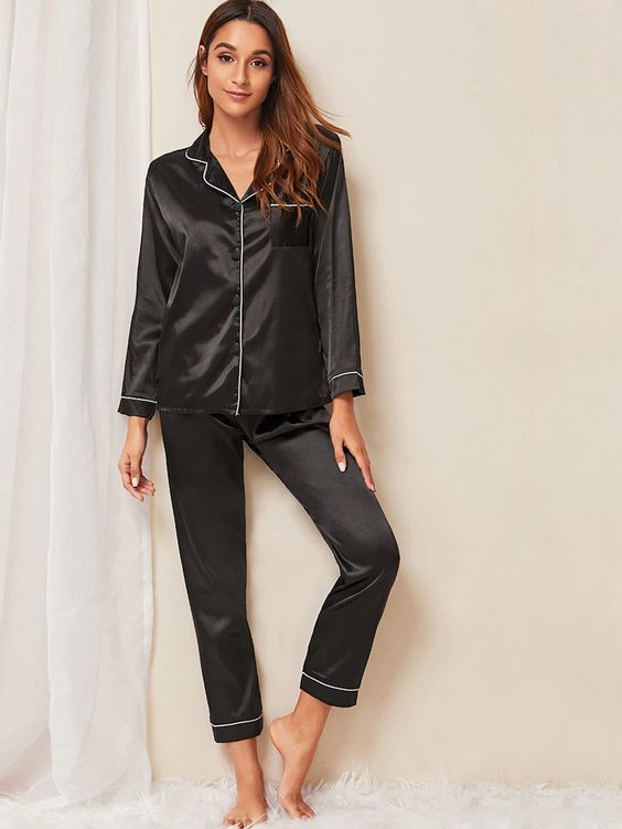 SILK NIGHT SUIT FOR WOMEN - BLACK - Ownz.Top