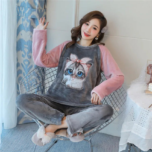 FLEECE LONG SLEEVE PAJAMA SUIT UNI CAT - Ownz.Top