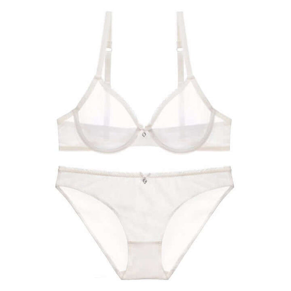 Alex Transparent Net Bra Set White