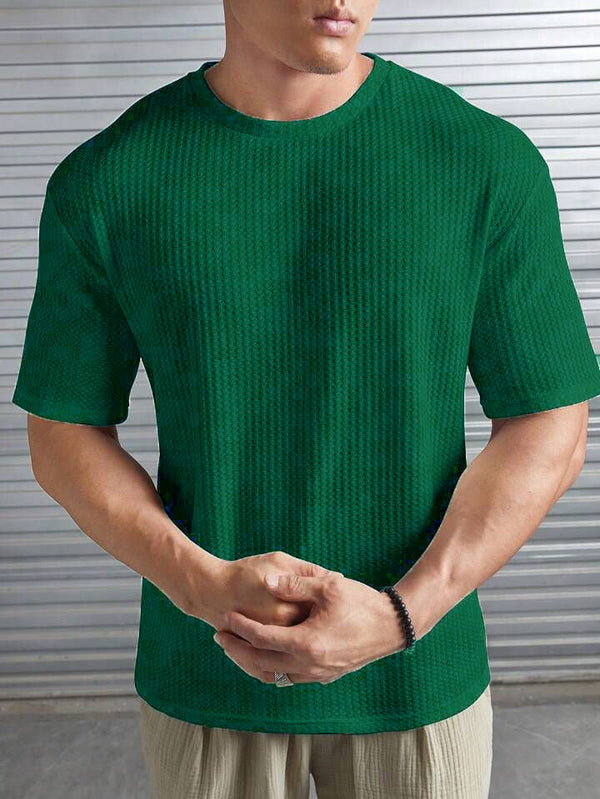 Oversized Waffle Knit Tee For Men - Bottle Green