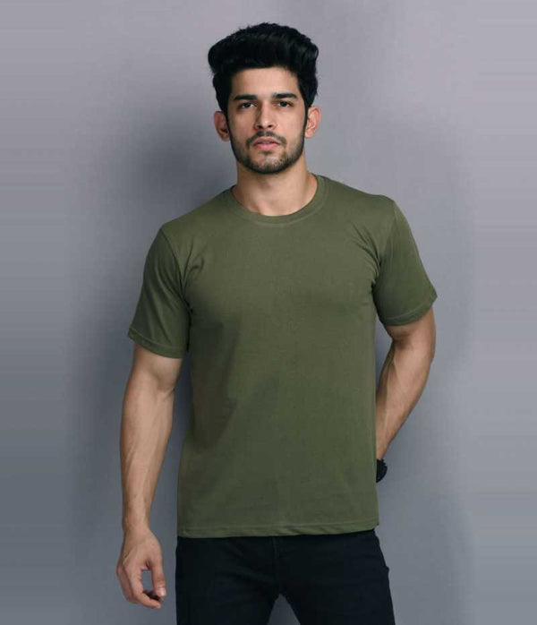 CREW NECK PLAIN TEE - OLIVE - Ownz.Top