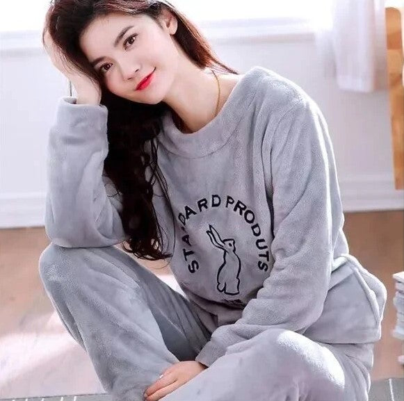 FLEECE LONG SLEEVE PAJAMA SUIT GREY BUNNY - Ownz.Top