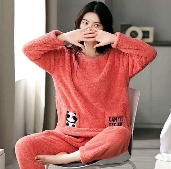 FLEECE LONG SLEEVE PAJAMA SUIT SHADED ORANGE - Ownz.Top