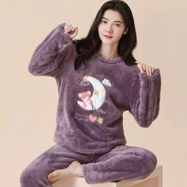 FLEECE LONG SLEEVE PAJAMA SUIT PURPLE MOON - Ownz.Top