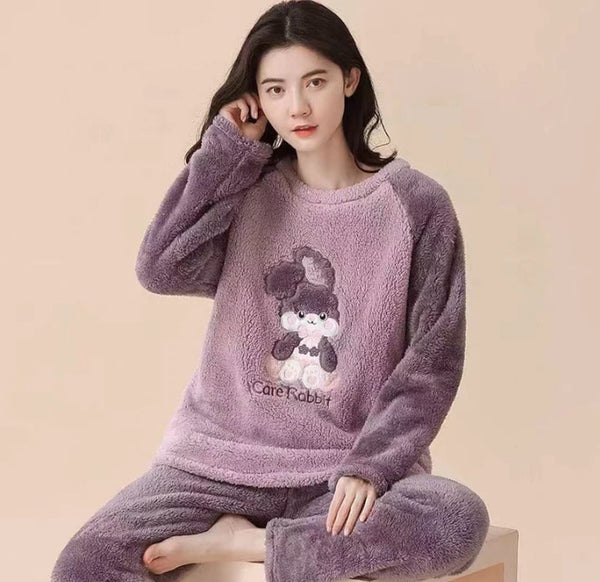 FLEECE LONG SLEEVE PAJAMA SUIT IRIS RABBIT - Ownz.Top