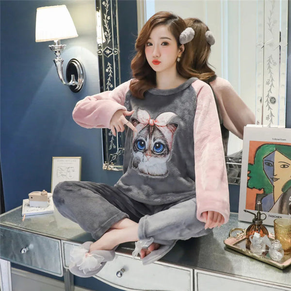 FLEECE LONG SLEEVE PAJAMA SUIT UNI CAT - Ownz.Top