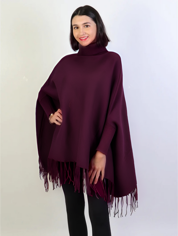 Women's Plain Maroon Poncho