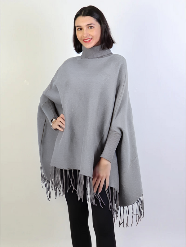 Women's Plain Grey Poncho