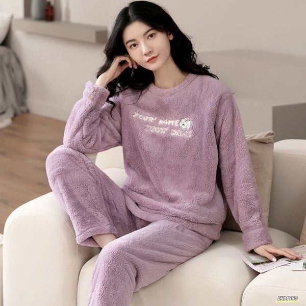 FLEECE LONG SLEEVE PAJAMA SUIT LILAC PURPLE - Ownz.Top