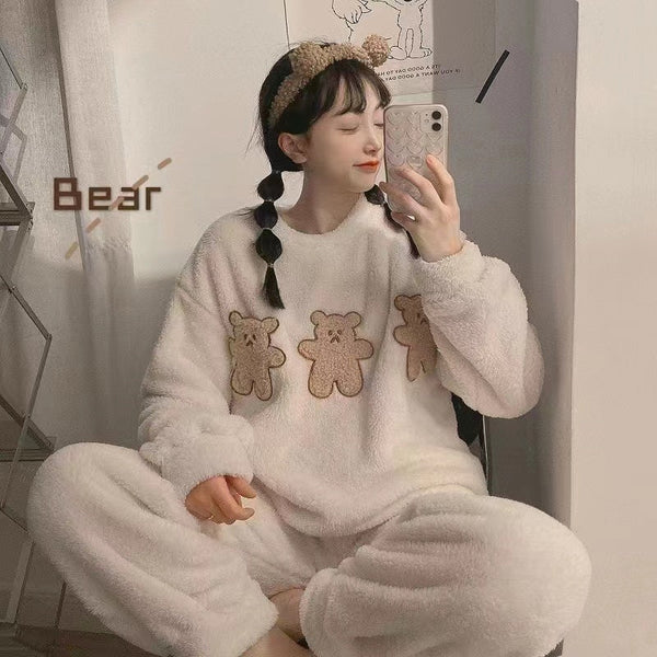 FLEECE LONG SLEEVE PAJAMA SUIT BABY TEDDY WHITE - Ownz.Top