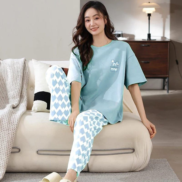 Sky Blue Printed Nightwear