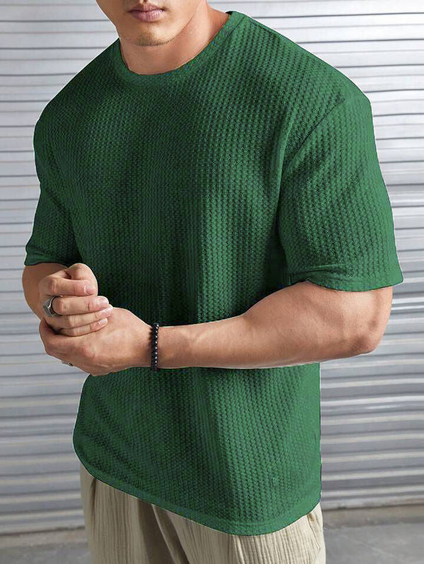 Oversized Waffle Knit Tee For Men - Olive