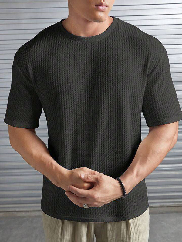 Oversized Waffle Knit Tee For Men - Charcoal