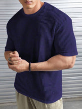 Oversized Waffle Knit Tee For Men - Navy Blue